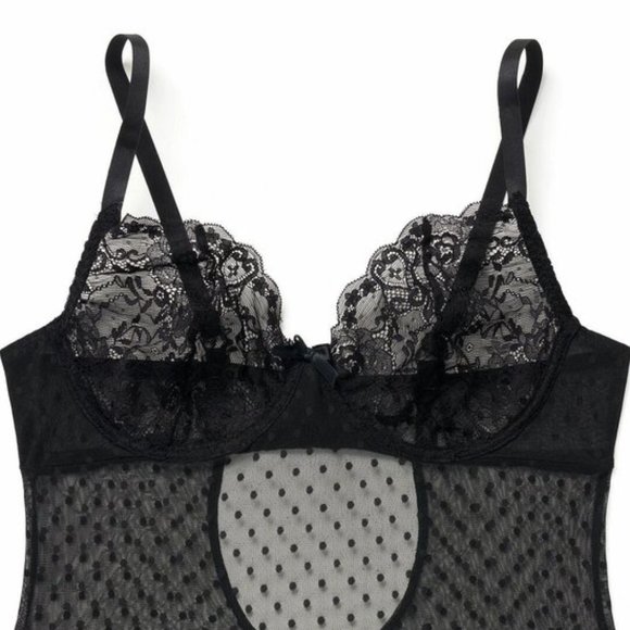 Other - Black Dotted Lingerie Bodysuit Mesh Thong 1X